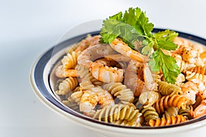 Fresh shrimp dish with spiced butter aldente pasta