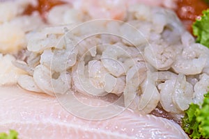 Fresh Shrimp or Prawn Lay on Ice.