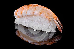 Fresh Shrimp Sushi on black background. Nigiri or Sashimi