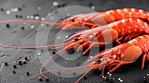 Fresh shrimps on dark slate background, seafood delicacy concept, close-up view AI Generated