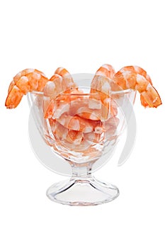 Fresh shrimps in glass cup.