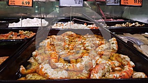 Fresh Shrimps and Seabream in Fish market