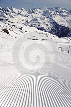 Fresh ski track at Soelden glacier