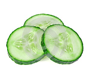Fresh slice cucumber close-up on a white background