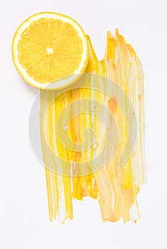 fresh slice of lemon with watercolor stains