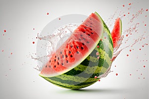 Fresh slice of watermelon exploding with juice. Generative ai