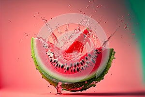 Fresh slice of watermelon exploding with juice. Generative ai