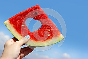 Fresh slice of watermelon with heart inside