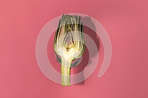 Fresh sliced Artichoke isolated on pink background