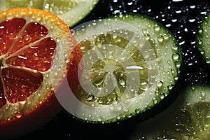 Fresh Sliced Carrots, Peppers, and Cucumbers on White Kitchen Board with Water Droplets