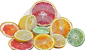 Fresh sliced citrus fruit as lemon,lime,orange and grapefruit isolated on white background