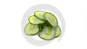 Fresh sliced cucumber. Close up. Isolated on white background.