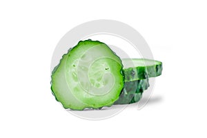Fresh sliced cucumber stack isolated on white