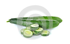 Fresh sliced cucumber on white background