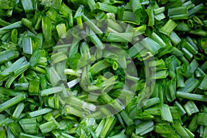 Fresh sliced green onions for salad, okroshka, soup