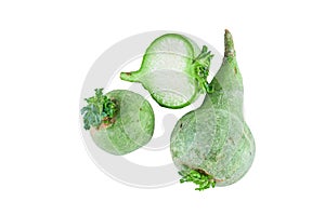 Fresh sliced green radish isolated on white background. The view from the top. Background of organic food