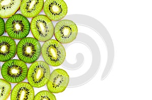 Fresh sliced kiwi fruit on white background. Space for text