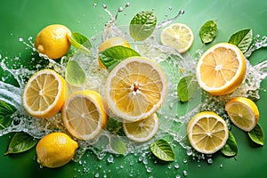 Fresh sliced lemon and water splash photo
