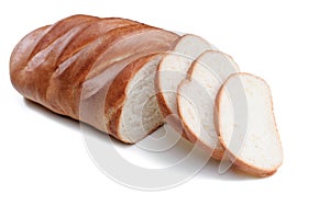 Fresh sliced loaf of bread isolated on white background