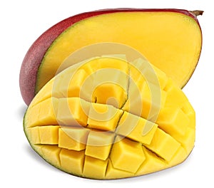 Fresh sliced mango isolated on white background. exotic fruit. clipping path