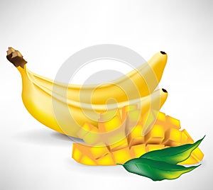 Fresh sliced mango with two bananas
