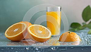 Fresh sliced oranges and juice