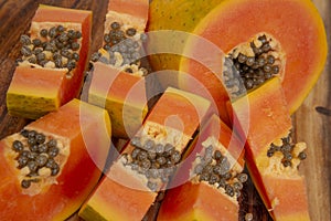 Fresh  sliced papaya fruit