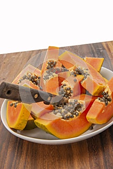 Fresh  sliced papaya fruit