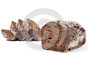 Fresh sliced rye bread isolated on white background. Close-up