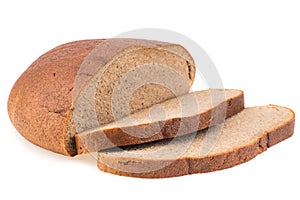 Fresh sliced rye bread loaf isolated on white background cutout