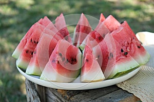 Fresh sliced watermelon on the wooden table