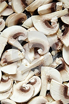 Fresh sliced white mushrooms background