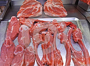 fresh sliced â€‹â€‹meat in a shop window