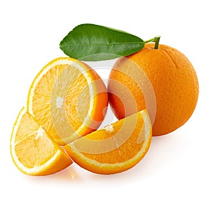 Fresh Sliced â€‹â€‹oranges and Orange fruit isolated on white background