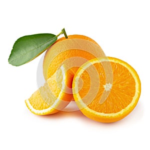 Fresh Sliced â€‹â€‹oranges and Orange fruit isolated on white background