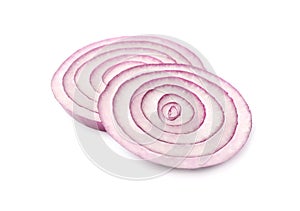 Fresh slices of red onion isolated on white