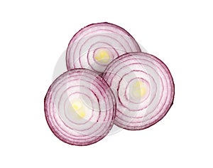Fresh slices of red onion on white background