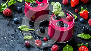 Fresh smoothie mixed berries spinach and yogurt photo