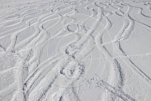 Fresh snow skiing tracks