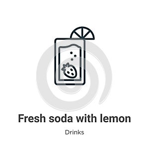 Fresh soda with lemon slice and straw outline vector icon. Thin line black fresh soda with lemon slice and straw icon, flat vector