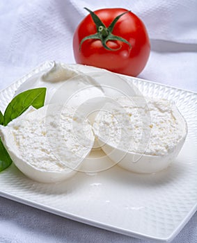Fresh soft white burrata, ball buttery cheese, made from a mix o
