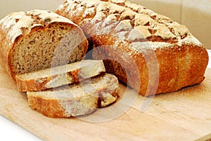 Fresh sourdough homemade bread isolated on white background
