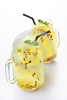Fresh sparkling passion fruits drinks