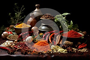 Fresh Spices vegetables table. Generate Ai