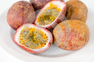 Fresh splitted passion fruits