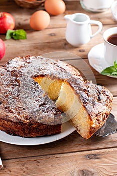 Fresh sponge cake with apples. Chiffon biscuit on table