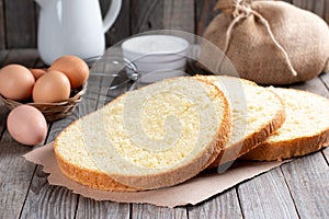 Fresh sponge cake. Chiffon biscuit on table