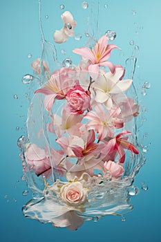 Fresh spring colorful flowers in water. Spring, love, valentine concept.