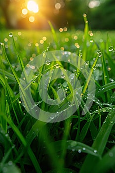 Fresh spring grass with morning dew