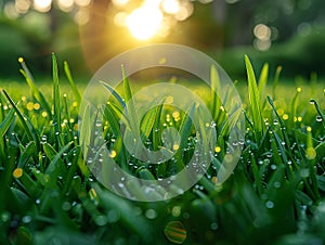 Fresh spring grass with morning dew